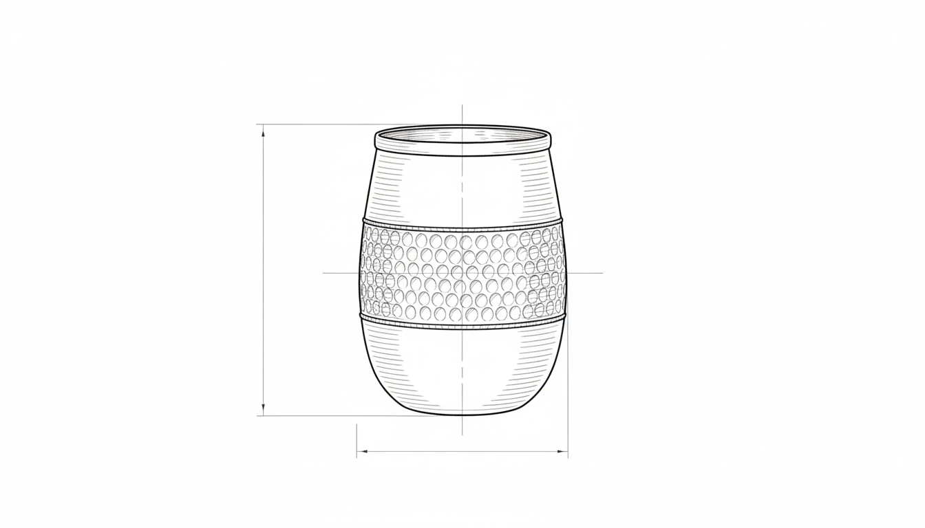 Vintage Dholak Copper Glass Dimensions - Viviana London Vintage Dholak Copper Glass dimensions diagram - Viviana London artisan product specification
